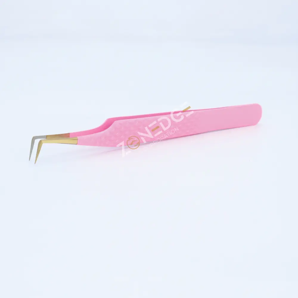 Eyelash Extension Tweezers Plasma Gold with Pink (1)