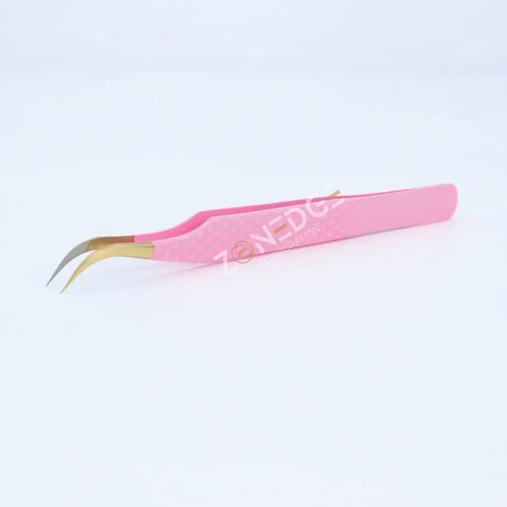 Eyelash Extension Tweezers Plasma Gold with Pink (2)