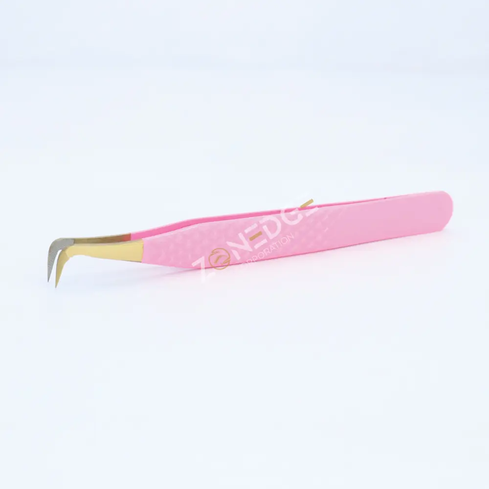 Eyelash Extension Tweezers Plasma Gold with Pink (3)