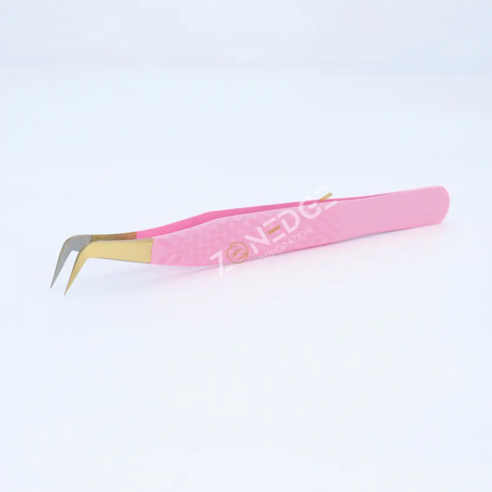 Eyelash Extension Tweezers Plasma Gold with Pink (4)