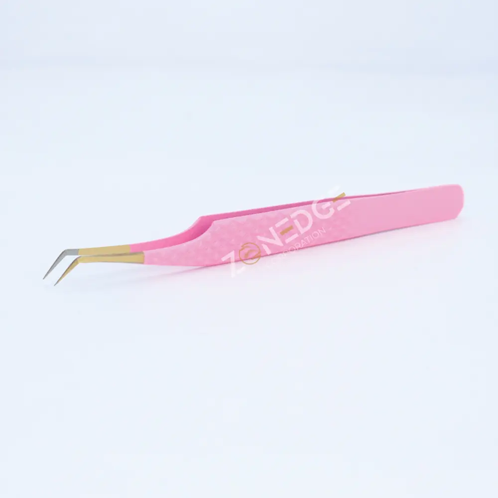 Eyelash Extension Tweezers Plasma Gold with Pink (5)