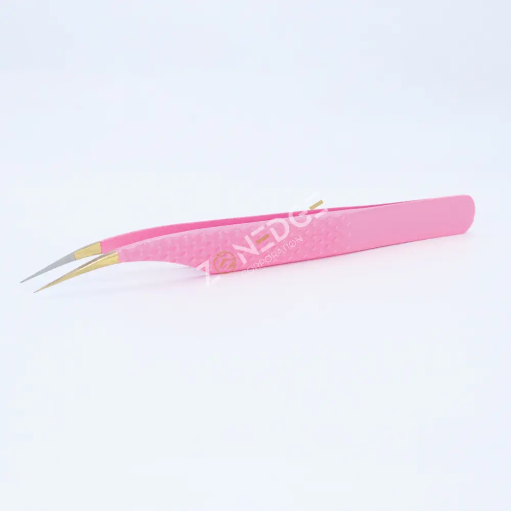 Eyelash Extension Tweezers Plasma Gold with Pink (6)